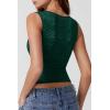 imageQINSEN Womens Lace Trim Square Neck Sleeveless Tank Tops DoubleLayer Slim Fit T Shirt Crop TopsPine Green