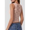 imageQINSEN Womens Lace Trim Square Neck Sleeveless Tank Tops DoubleLayer Slim Fit T Shirt Crop TopsPink