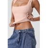 imageQINSEN Womens Lace Trim Square Neck Sleeveless Tank Tops DoubleLayer Slim Fit T Shirt Crop TopsPink