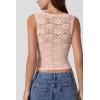 imageQINSEN Womens Lace Trim Square Neck Sleeveless Tank Tops DoubleLayer Slim Fit T Shirt Crop TopsPink