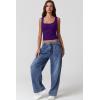 imageQINSEN Womens Lace Trim Square Neck Sleeveless Tank Tops DoubleLayer Slim Fit T Shirt Crop TopsPurple