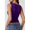 imageQINSEN Womens Lace Trim Square Neck Sleeveless Tank Tops DoubleLayer Slim Fit T Shirt Crop TopsPurple
