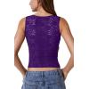 imageQINSEN Womens Lace Trim Square Neck Sleeveless Tank Tops DoubleLayer Slim Fit T Shirt Crop TopsPurple