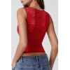 imageQINSEN Womens Lace Trim Square Neck Sleeveless Tank Tops DoubleLayer Slim Fit T Shirt Crop TopsRed