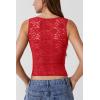imageQINSEN Womens Lace Trim Square Neck Sleeveless Tank Tops DoubleLayer Slim Fit T Shirt Crop TopsRed