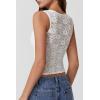 imageQINSEN Womens Lace Trim Square Neck Sleeveless Tank Tops DoubleLayer Slim Fit T Shirt Crop TopsWhite