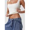 imageQINSEN Womens Lace Trim Square Neck Sleeveless Tank Tops DoubleLayer Slim Fit T Shirt Crop TopsWhite