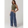 imageQINSEN Womens One Shoulder Sleeveless Basic Top Double Lined Slim Fit T Shirt Cropped TeeArmy Gree