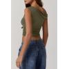 imageQINSEN Womens One Shoulder Sleeveless Basic Top Double Lined Slim Fit T Shirt Cropped TeeArmy Gree