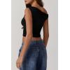 imageQINSEN Womens One Shoulder Sleeveless Basic Top Double Lined Slim Fit T Shirt Cropped TeeBlack