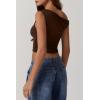 imageQINSEN Womens One Shoulder Sleeveless Basic Top Double Lined Slim Fit T Shirt Cropped TeeChestnut