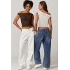 imageQINSEN Womens One Shoulder Sleeveless Basic Top Double Lined Slim Fit T Shirt Cropped TeeChestnut