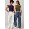 imageQINSEN Womens One Shoulder Sleeveless Basic Top Double Lined Slim Fit T Shirt Cropped TeeNavy