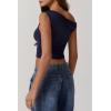 imageQINSEN Womens One Shoulder Sleeveless Basic Top Double Lined Slim Fit T Shirt Cropped TeeNavy