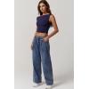 imageQINSEN Womens One Shoulder Sleeveless Basic Top Double Lined Slim Fit T Shirt Cropped TeeNavy
