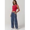 imageQINSEN Womens One Shoulder Sleeveless Basic Top Double Lined Slim Fit T Shirt Cropped TeeRed