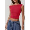 imageQINSEN Womens One Shoulder Sleeveless Basic Top Double Lined Slim Fit T Shirt Cropped TeeRed