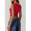 imageQINSEN Womens One Shoulder Sleeveless Basic Top Double Lined Slim Fit T Shirt Cropped TeeRed