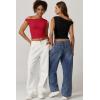 imageQINSEN Womens One Shoulder Sleeveless Basic Top Double Lined Slim Fit T Shirt Cropped TeeRed