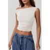 imageQINSEN Womens One Shoulder Sleeveless Basic Top Double Lined Slim Fit T Shirt Cropped TeeWhite