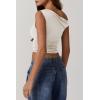 imageQINSEN Womens One Shoulder Sleeveless Basic Top Double Lined Slim Fit T Shirt Cropped TeeWhite