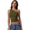 imageQINSEN Womens One Shoulder Tank Tops Double Lined Sleeveless Slim Fit Cropped Tee Shirt Y2k TopsArmy Green
