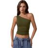 imageQINSEN Womens One Shoulder Tank Tops Double Lined Sleeveless Slim Fit Cropped Tee Shirt Y2k TopsArmy Green