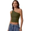 imageQINSEN Womens One Shoulder Tank Tops Double Lined Sleeveless Slim Fit Cropped Tee Shirt Y2k TopsArmy Green