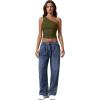 imageQINSEN Womens One Shoulder Tank Tops Double Lined Sleeveless Slim Fit Cropped Tee Shirt Y2k TopsArmy Green
