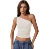 imageQINSEN Womens One Shoulder Tank Tops Double Lined Sleeveless Slim Fit Cropped Tee Shirt Y2k TopsBeige