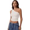 imageQINSEN Womens One Shoulder Tank Tops Double Lined Sleeveless Slim Fit Cropped Tee Shirt Y2k TopsBeige