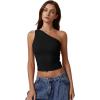 imageQINSEN Womens One Shoulder Tank Tops Double Lined Sleeveless Slim Fit Cropped Tee Shirt Y2k TopsBlack