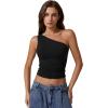 imageQINSEN Womens One Shoulder Tank Tops Double Lined Sleeveless Slim Fit Cropped Tee Shirt Y2k TopsBlack