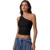 imageQINSEN Womens One Shoulder Tank Tops Double Lined Sleeveless Slim Fit Cropped Tee Shirt Y2k TopsBlack