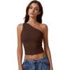 imageQINSEN Womens One Shoulder Tank Tops Double Lined Sleeveless Slim Fit Cropped Tee Shirt Y2k TopsCoffee Bean