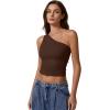 imageQINSEN Womens One Shoulder Tank Tops Double Lined Sleeveless Slim Fit Cropped Tee Shirt Y2k TopsCoffee Bean