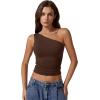 imageQINSEN Womens One Shoulder Tank Tops Double Lined Sleeveless Slim Fit Cropped Tee Shirt Y2k TopsCoffee Bean
