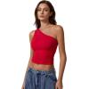 imageQINSEN Womens One Shoulder Tank Tops Double Lined Sleeveless Slim Fit Cropped Tee Shirt Y2k TopsFairy Red