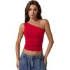 imageQINSEN Womens One Shoulder Tank Tops Double Lined Sleeveless Slim Fit Cropped Tee Shirt Y2k TopsFairy Red