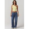 imageQINSEN Womens One Shoulder Tank Tops Double Lined Sleeveless Slim Fit Cropped Tee Shirt Y2k TopsLight Yellow