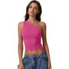 imageQINSEN Womens One Shoulder Tank Tops Double Lined Sleeveless Slim Fit Cropped Tee Shirt Y2k TopsMagenta
