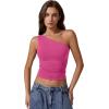 imageQINSEN Womens One Shoulder Tank Tops Double Lined Sleeveless Slim Fit Cropped Tee Shirt Y2k TopsMagenta