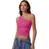 imageQINSEN Womens One Shoulder Tank Tops Double Lined Sleeveless Slim Fit Cropped Tee Shirt Y2k TopsMagenta