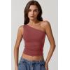 imageQINSEN Womens One Shoulder Tank Tops Double Lined Sleeveless Slim Fit Cropped Tee Shirt Y2k TopsMerlot