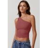 imageQINSEN Womens One Shoulder Tank Tops Double Lined Sleeveless Slim Fit Cropped Tee Shirt Y2k TopsMerlot