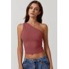 imageQINSEN Womens One Shoulder Tank Tops Double Lined Sleeveless Slim Fit Cropped Tee Shirt Y2k TopsMerlot