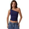 imageQINSEN Womens One Shoulder Tank Tops Double Lined Sleeveless Slim Fit Cropped Tee Shirt Y2k TopsNavy