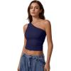 imageQINSEN Womens One Shoulder Tank Tops Double Lined Sleeveless Slim Fit Cropped Tee Shirt Y2k TopsNavy