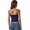 imageQINSEN Womens One Shoulder Tank Tops Double Lined Sleeveless Slim Fit Cropped Tee Shirt Y2k TopsNavy