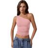 imageQINSEN Womens One Shoulder Tank Tops Double Lined Sleeveless Slim Fit Cropped Tee Shirt Y2k TopsPink